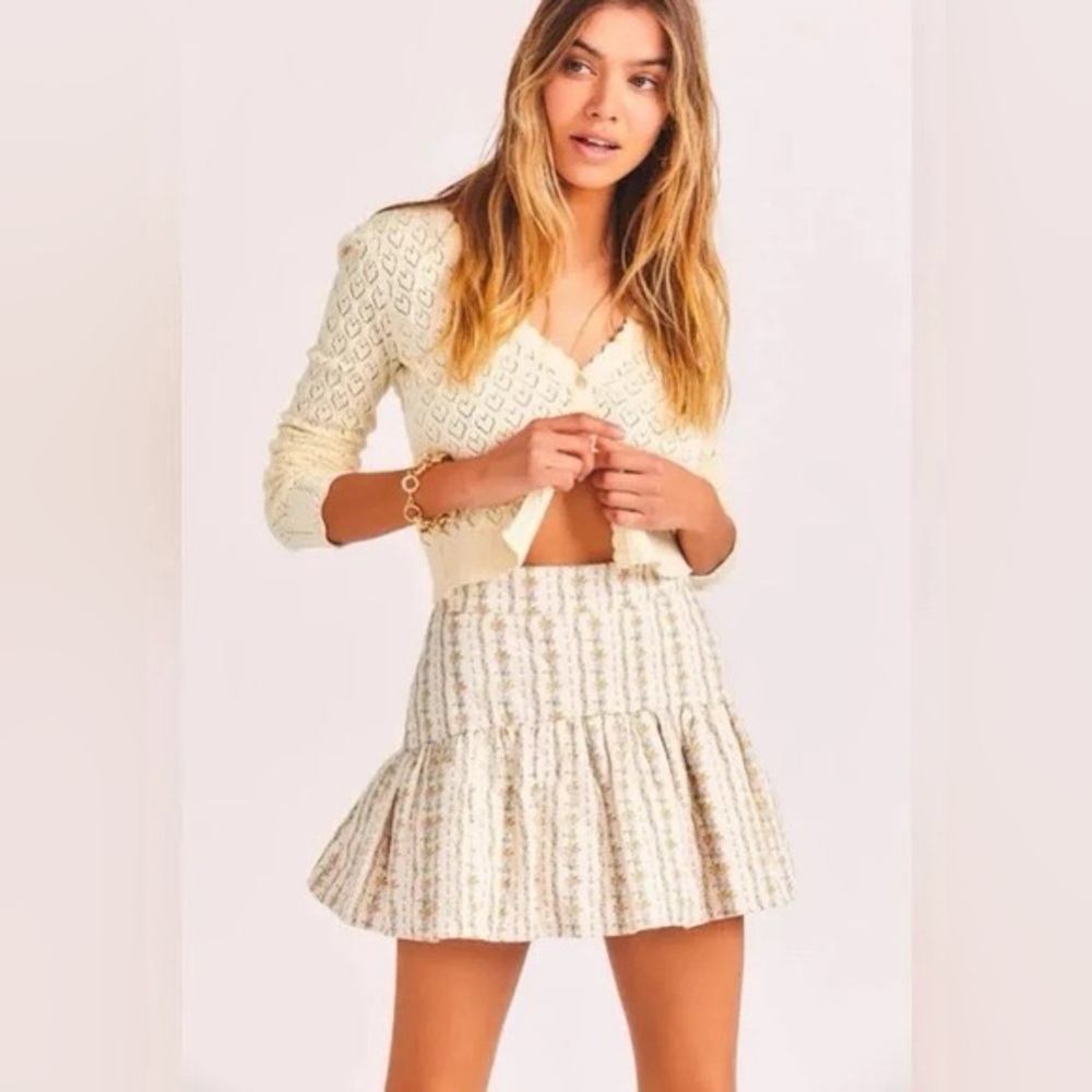 LoveShackFancy Cream Mini Skirt